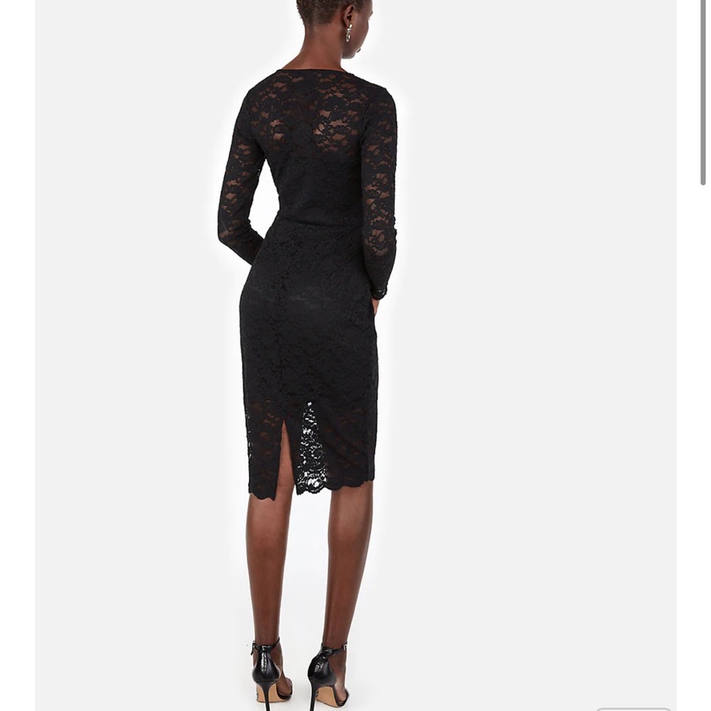 Express Size XS Black Lace Floral Midi Dress - Picture 3 of 12